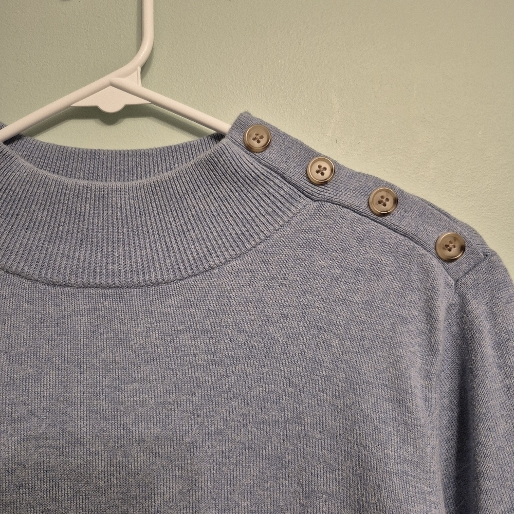 Jeanne Pierre Women's Preppy Minimalist Blue Mock Neck Knit Sweater Size Large - Picture 3 of 4